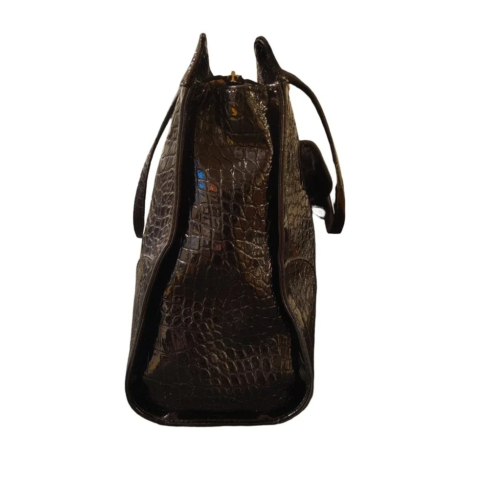 Guess Structured Handbag Purse Black Croc Embossed Texture Sleek Girl Boss